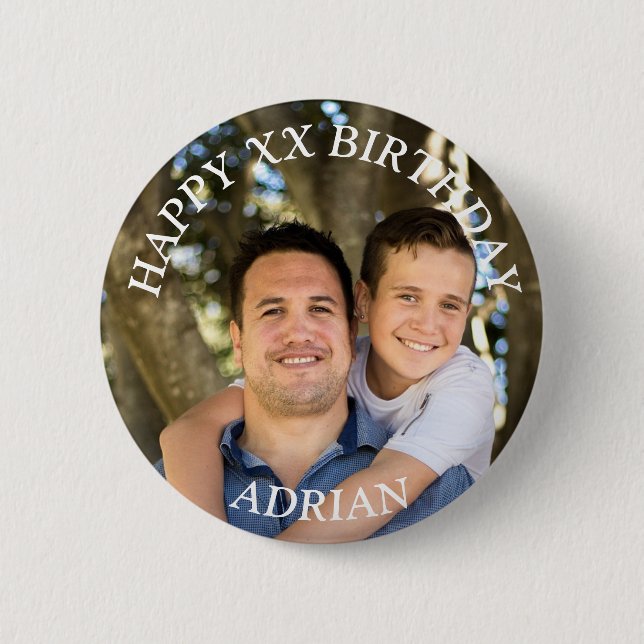  Custom Happy Birthday Photo and Age Name 2 Inch Round Button (Front)