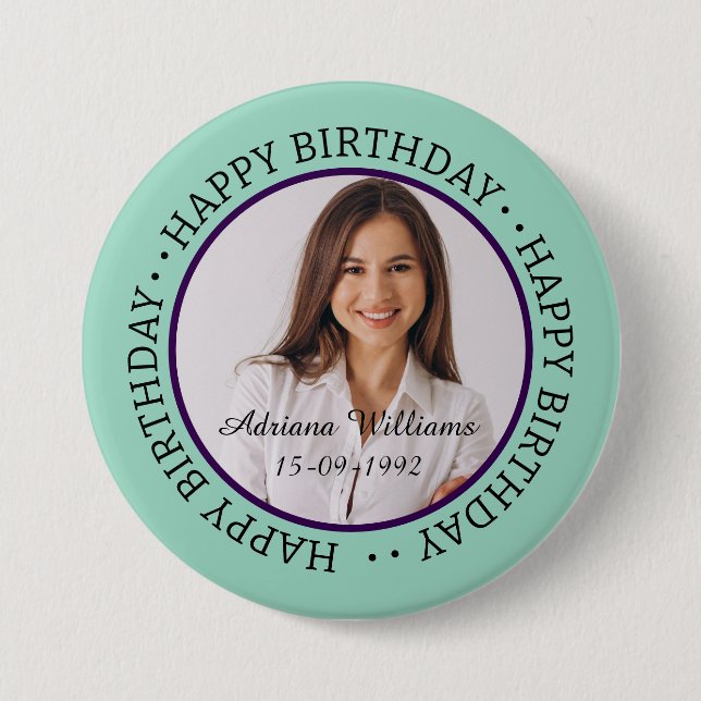 Custom Happy Birthday Photo and Age Name Button (Front)