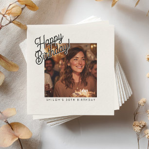 Custom Happy Birthday Photo Fun Elegant Party Napkin