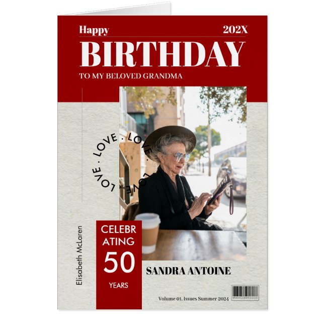 Custom Happy Birthday Photo Magazine Cover Card (Front)
