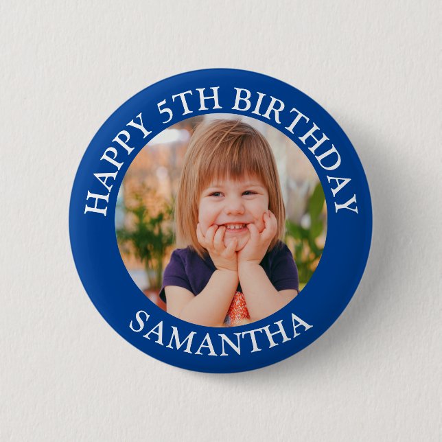 Custom Happy Birthday Photo Name Age  2 Inch Round Button (Front)