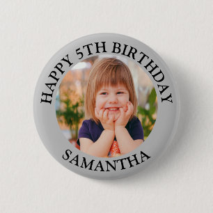 Custom Happy Birthday Photo Name Age  2 Inch Round Button