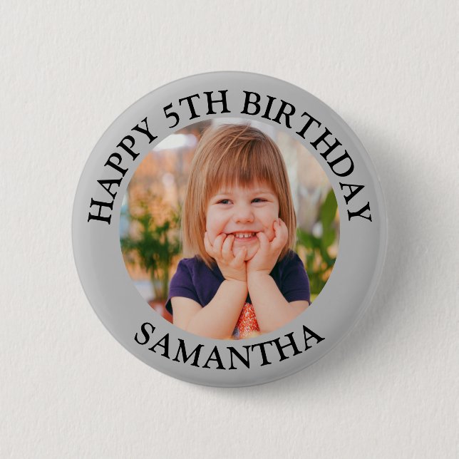 Custom Happy Birthday Photo Name Age  2 Inch Round Button (Front)