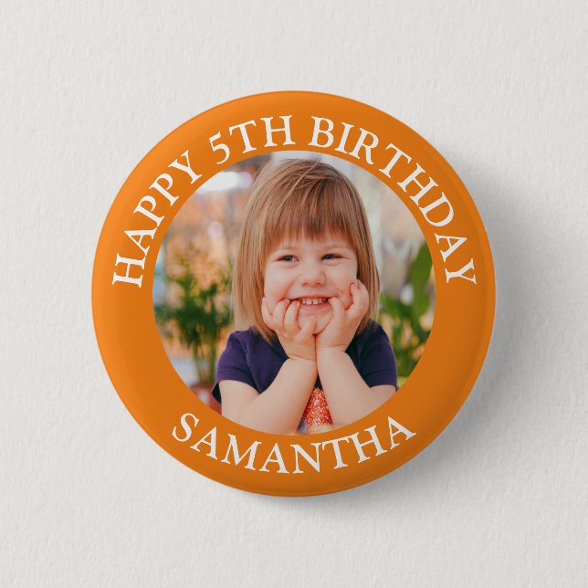 Custom Happy Birthday Photo Name Age  2 Inch Round Button (Front)