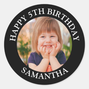 Custom Happy Birthday Photo Name Age  Classic Round Sticker