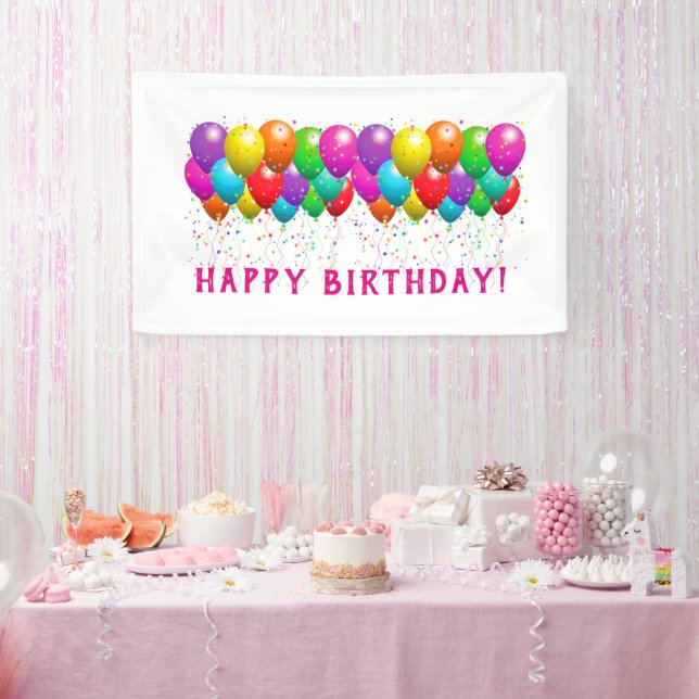 Custom Happy Birthday With Balloons Banner (Party)
