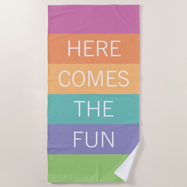 Custom Happy Bright Sunny Summer Stripes Pattern Beach Towel (Front)