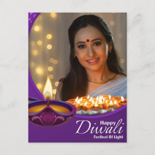 Custom Happy Diwali Festival of Light Purple White Holiday Postcard