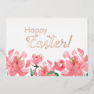 Custom Happy Easter Floral Peonies rose Gold  Foil Holiday Card