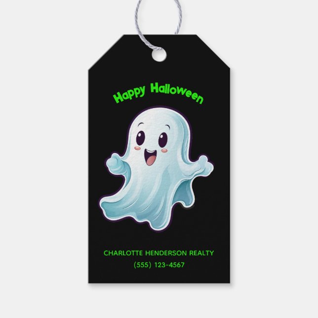 Custom Happy Halloween Ghost Gift Tags (Front)