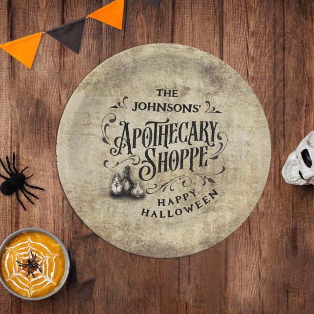 Custom Happy Halloween  Paper Plate (Happy Halloween Apothecary Shoppe Custom Paper Plates)