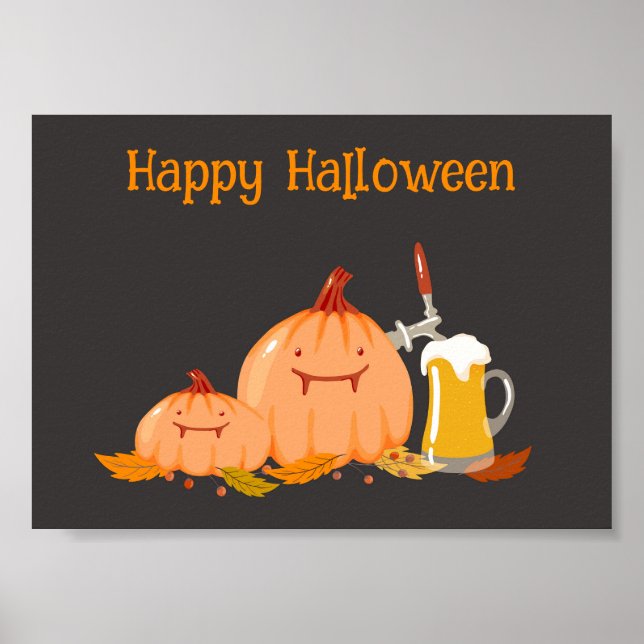 Custom Happy Halloween Pumpkins & Beer Poster (Front)