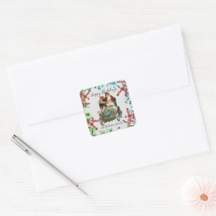 Custom Happy Holidays Chic Rustic Vintage Ephemera Square Sticker