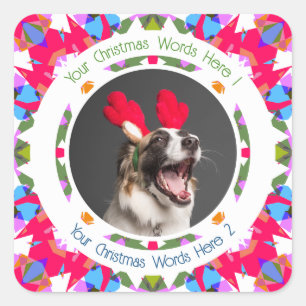 Custom Happy Holidays Christmas Photo Greeting Square Sticker