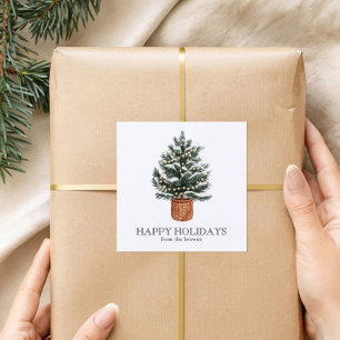 Custom Happy Holidays Cute Boho Christmas Tree Square Sticker