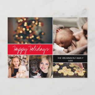 Custom Happy Holidays Family Photos Red Christmas Holiday Postcard