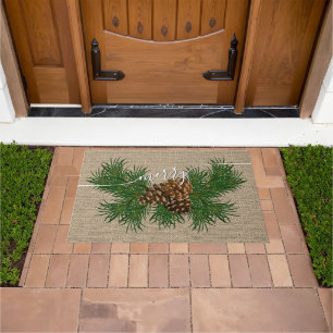 Custom Happy Holidays Faux Jute Burlap Pattern Doormat