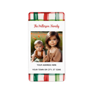 Custom Happy Holidays Fun Plaid Red Green Photo Label
