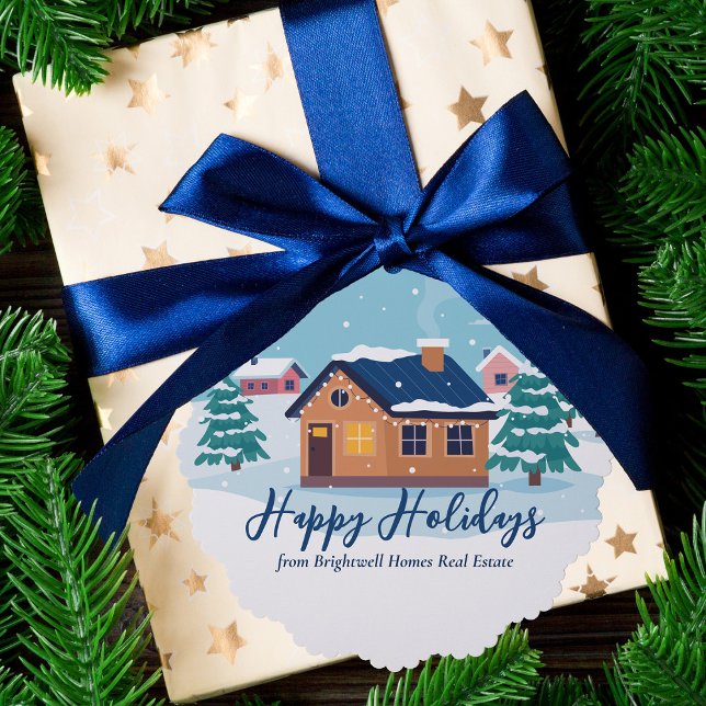 Custom Happy Holidays Real Estate Company Gift Ornament Card (Creator Uploaded)