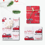Custom Happy Holidays, Red Vintage Truck Christmas Wrapping Paper Sheet<br><div class="desc">Delight friends and family with this gorgeous custom wrapping paper set personalized with your name/family name! Fun and elegant yet rustic design with watercolor vintage red truck with Christmas trees on the back and the phrase "Happy Holidays" in elegant modern hand written Script typography.</div>