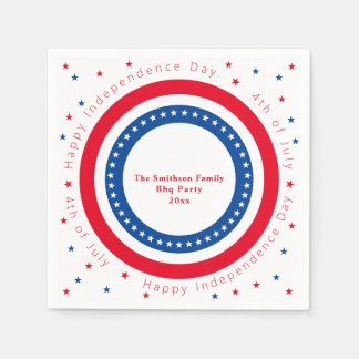 Custom Happy Independence Day Red White Blue Stars Napkin