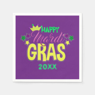 Custom Happy MARDI GRAS Disposable Cocktail Paper Napkin