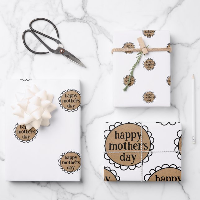 Custom HAPPY MOTHER'S DAY Scalloped Edge Gift Wrapping Paper Sheet (Front)