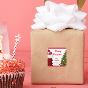 Custom Happy New Year Merry Christmas Red Square Sticker