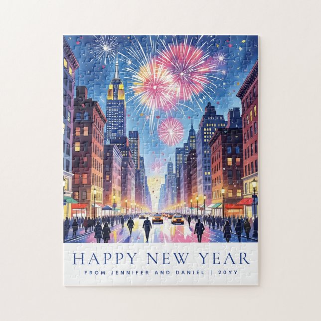 Custom Happy New Year New York City Fireworks Jigsaw Puzzle (Vertical)