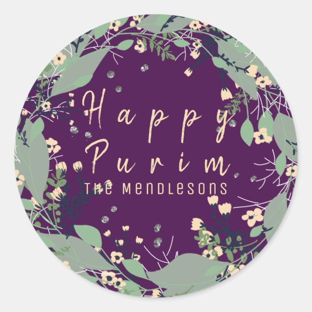 Custom Happy Purim leaf wreath sticker (Front)