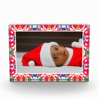 Custom Happy Red Bright Green Christmas Keepsake Photo Block