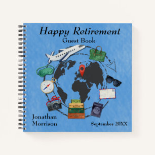 Custom Happy Retirement Travel Themed Guest Notebook
