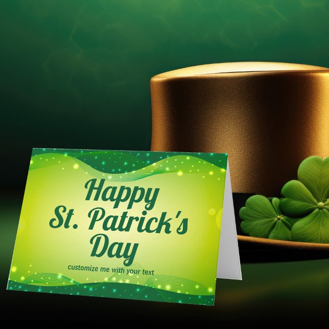 Custom Happy St. Patrick's Day Cute Green Sparkle Holiday Card (Creator Uploaded)