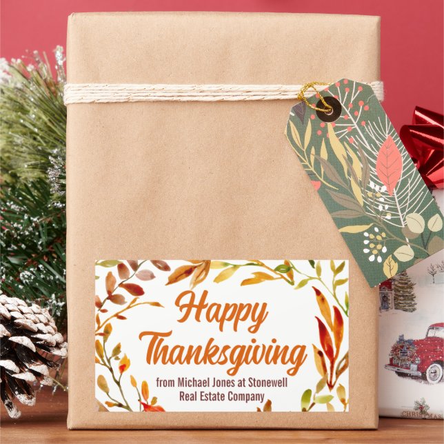 Custom Happy Thanksgiving Autumn Leaves Business Sticker (Holiday)