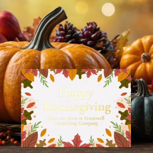 Custom Happy Thanksgiving Business Marketing Gold Foil Holiday Card