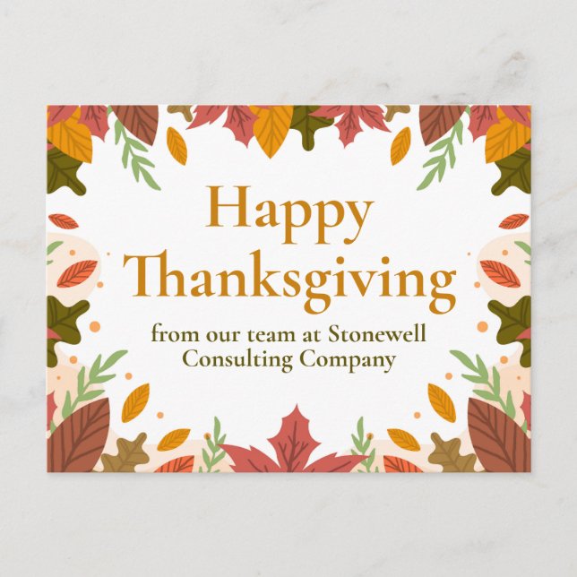 Custom Happy Thanksgiving Fall Business Marketing Postcard (Front)