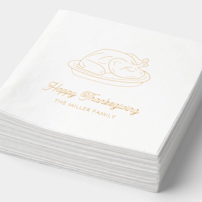 Custom Happy Thanksgiving Gold Foil Turkey Napkins (Detail)