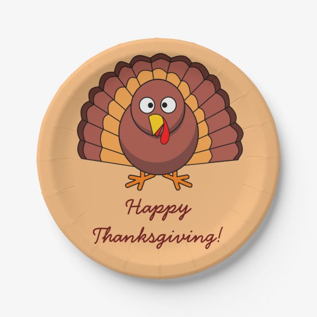 Custom Happy Thanksgiving Paper Plates Turkey (Front)