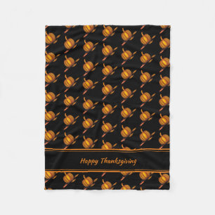 Custom HAPPY THANKSGIVING Pumpkin Fleece Blanket
