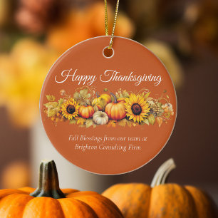 Custom Happy Thanksgiving Pumpkin Patch Orange Ceramic Ornament