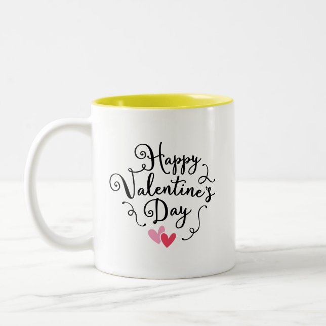 Custom Happy Valentine's Day Two-Tone Coffee Mug (Left)
