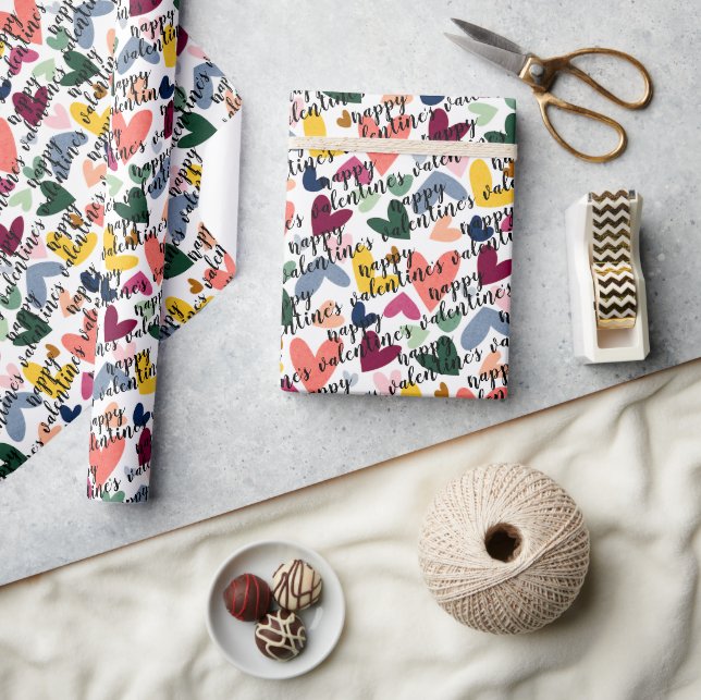 Custom Happy Valentines I Love You Heart Pattern Wrapping Paper (Crafts)