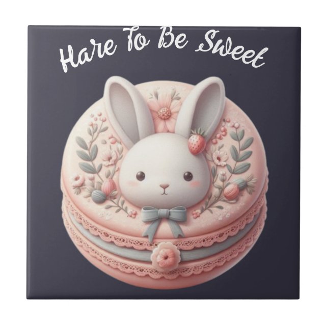 Custom Hare to Be Sweet Cute Bunny Macaron Design Tile (Front)