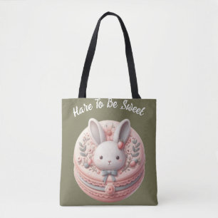 Custom Hare to Be Sweet Cute Bunny Macaron Design Tote Bag