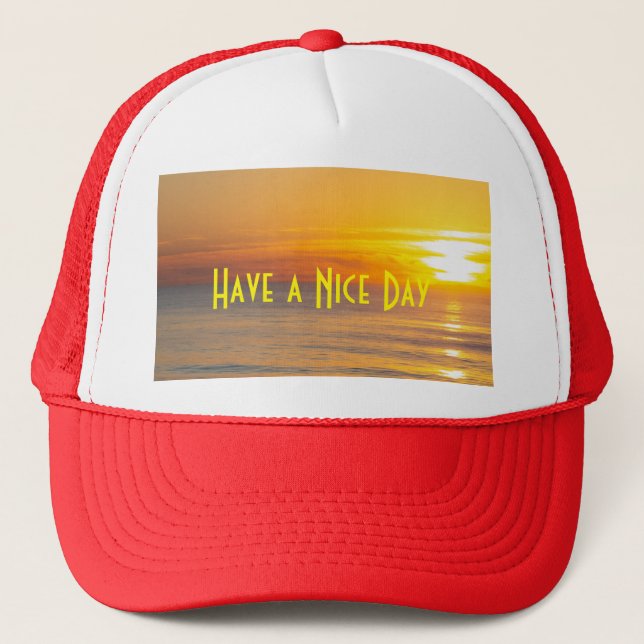 Custom Have a Nice day image and Text Red Colour Trucker Hat (Front)