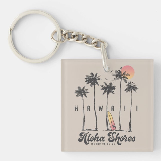 Custom Hawaii Beach Surfer Summer Vacation Gift Keychain (Front)