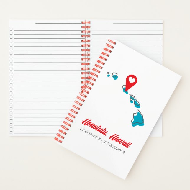 Custom Hawaii Heart Map Marker City Coordinates Notebook (Inside)