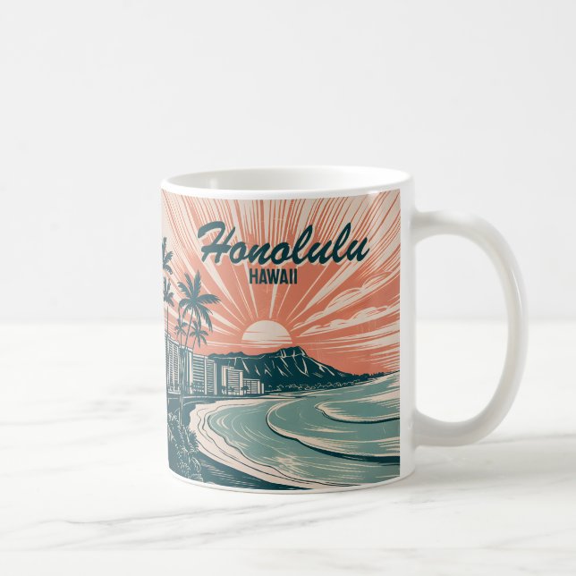 Custom Hawaii Honolulu Waikiki Beach Retro Travel Coffee Mug (Right)