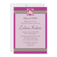 Custom Hawaii pink hibiscus graduation invitations
