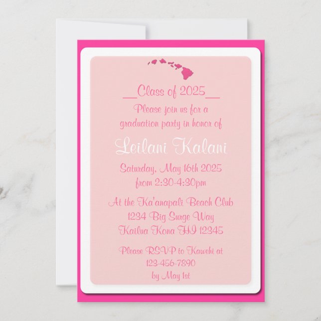 Custom Hawaii pink islands graduation invitations (Front)